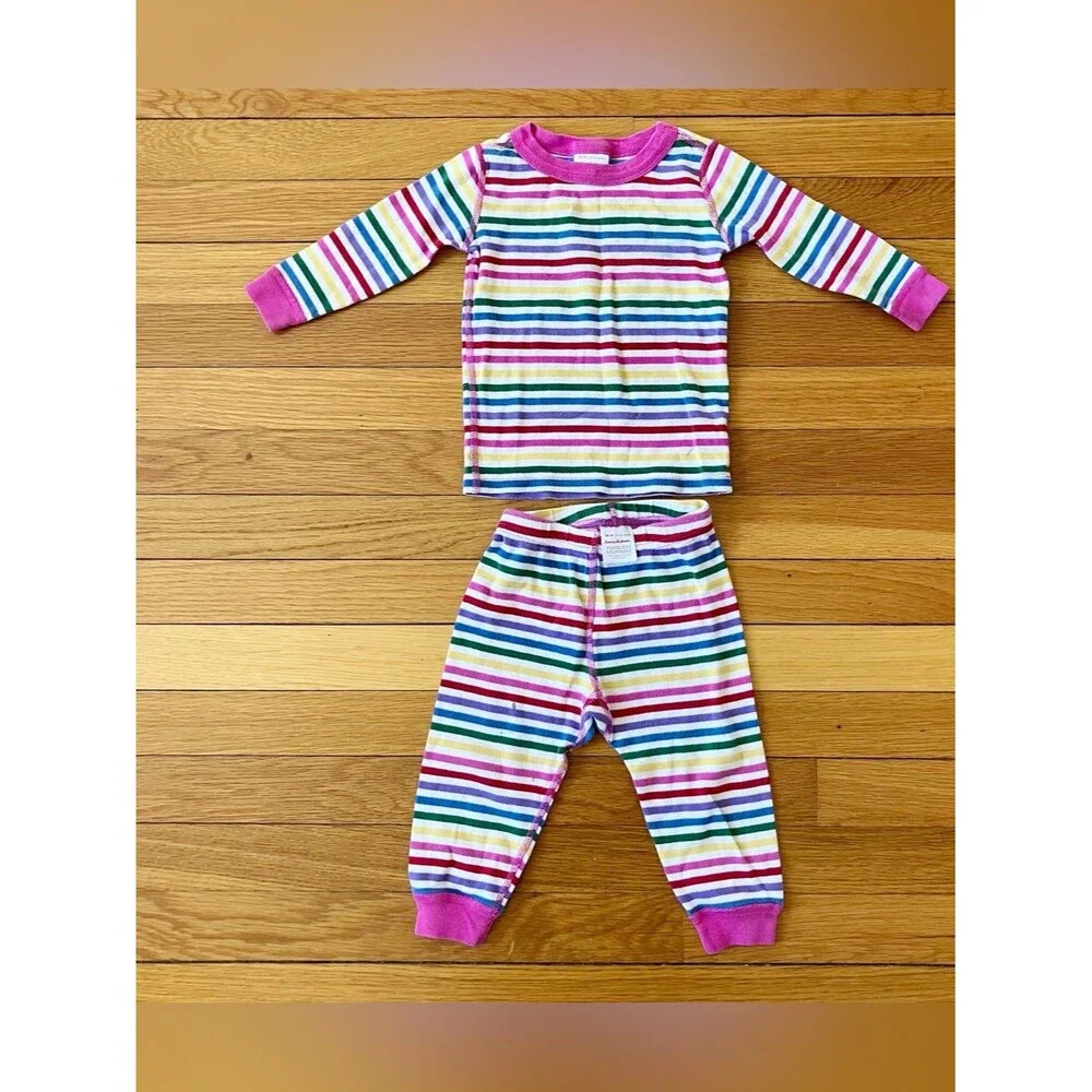 Hanna Andersson Colorful Rainbow Cotton Stripe Two Piece Pajamas 80 18-24